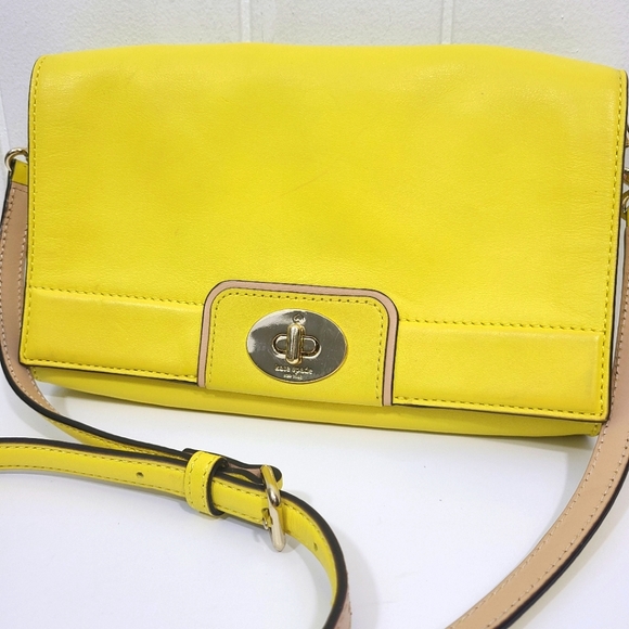 kate spade Handbags - Kate Spade Hampton Road Julianna Leather Turnlock Flap Crossbody Bag Yellow HTF